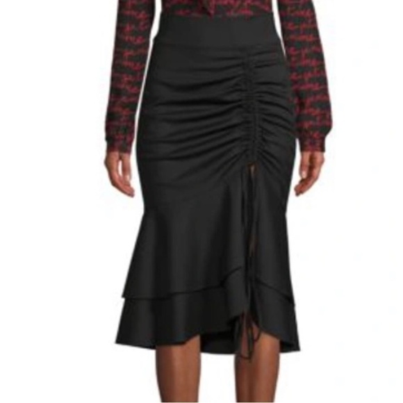 Whimsigoth black ruched midi skirt Size 0 Milly double ruffle hem Dark Romance - Picture 3 of 10